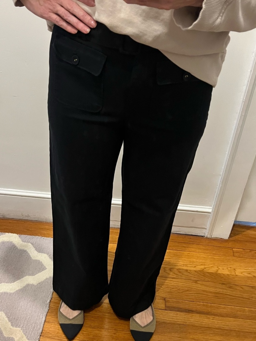 LOFT Palmer Black Wide-Leg Trousers with Flap Pockets sz 12